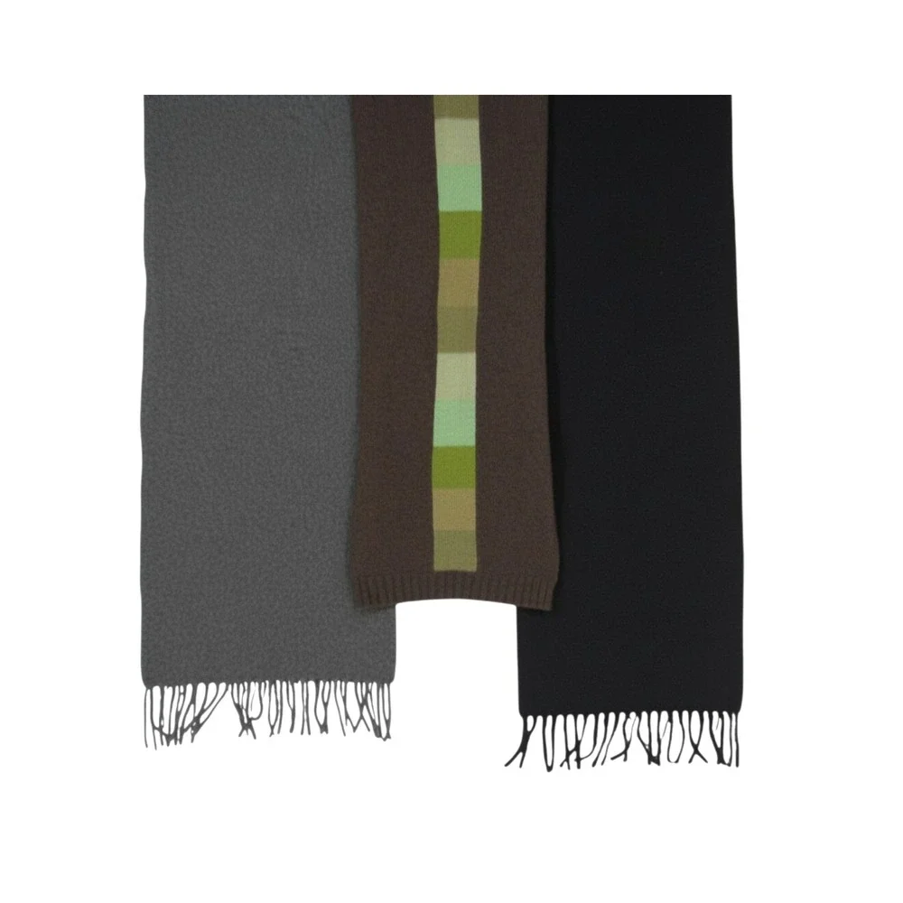ROUNDTREE & YORKE Lot of 3 LAMBSWOOL/WOOL Tassels SOLID & STRIPES Long Scarves